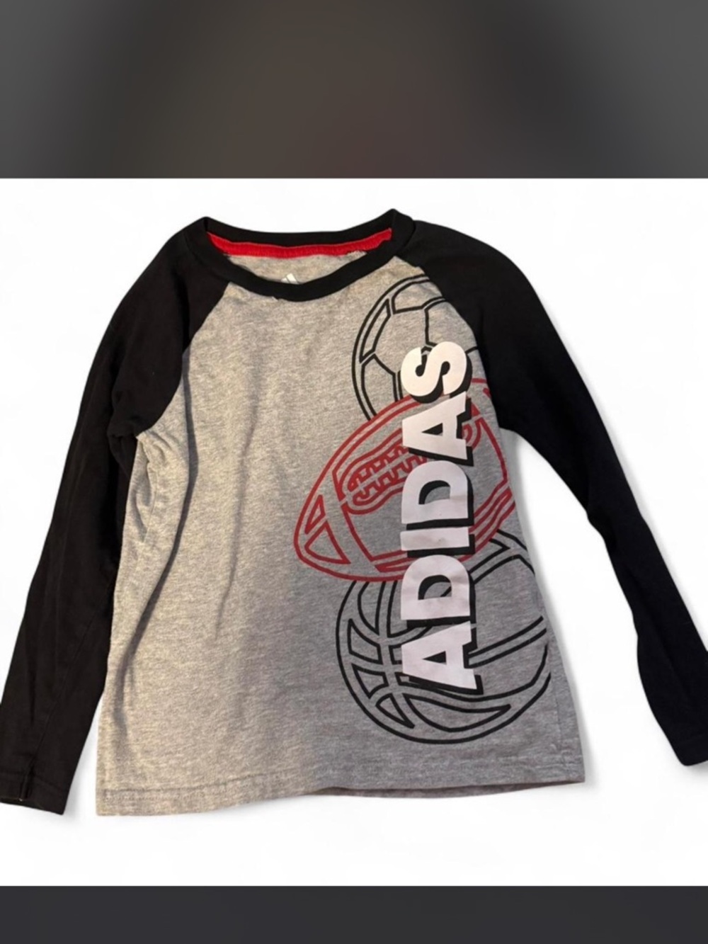 adidas Grey & Black Long-Sleeve Raglan Sports Tee